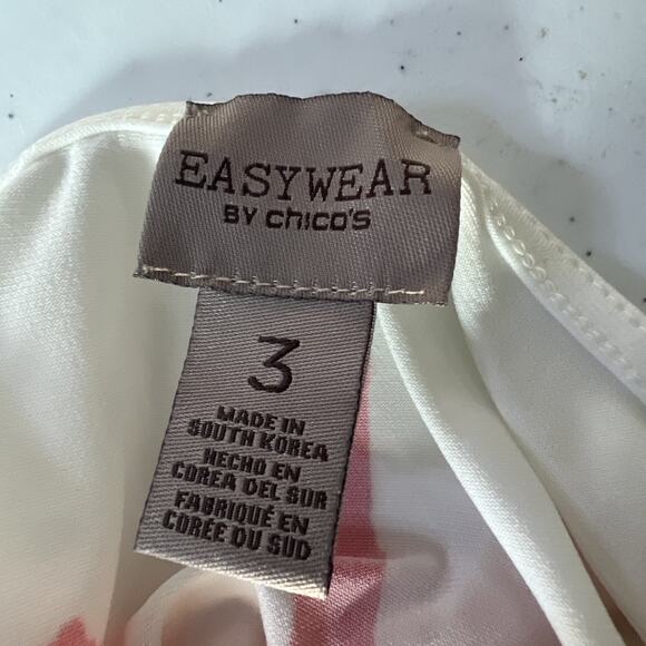 Chico's women's 3 XL White Pink Long Sleeves Asymmetrical Slit Side Top easywear - Picture 7 of 11